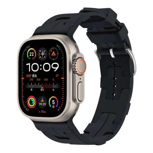 TechnoGuru  Apple Watch Ultra 49mm Kordon Silikon Yapılı Metal Tokalı KRD92  Gece