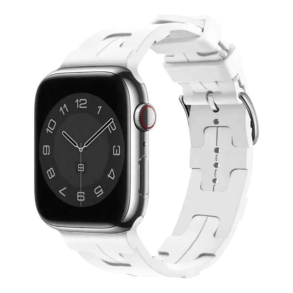 TechnoGuru  Apple Watch 7 41mm Kordon Silikon Yapılı Metal Tokalı KRD92  Beyaz