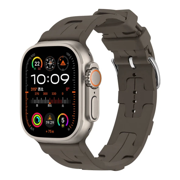 TechnoGuru  Apple Watch Ultra 49mm Kordon Silikon Yapılı Metal Tokalı KRD92  Haki