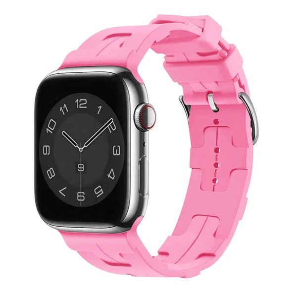 TechnoGuru  Apple Watch 38mm Kordon Silikon Yapılı Metal Tokalı KRD92  Pembe