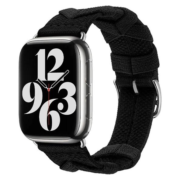 TechnoGuru  Apple Watch 7 41mm KRD97 Sarmal Örgü Tasarımlı Kordon  Koyu Siyah