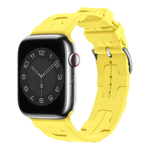 TechnoGuru  Apple Watch 42mm Kordon Silikon Yapılı Metal Tokalı KRD92  Sarı