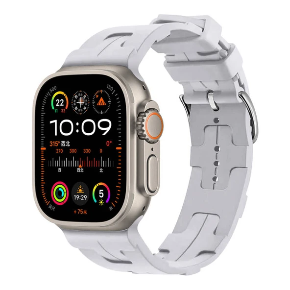 TechnoGuru  Apple Watch Ultra 49mm Kordon Silikon Yapılı Metal Tokalı KRD92  Açık Mavi