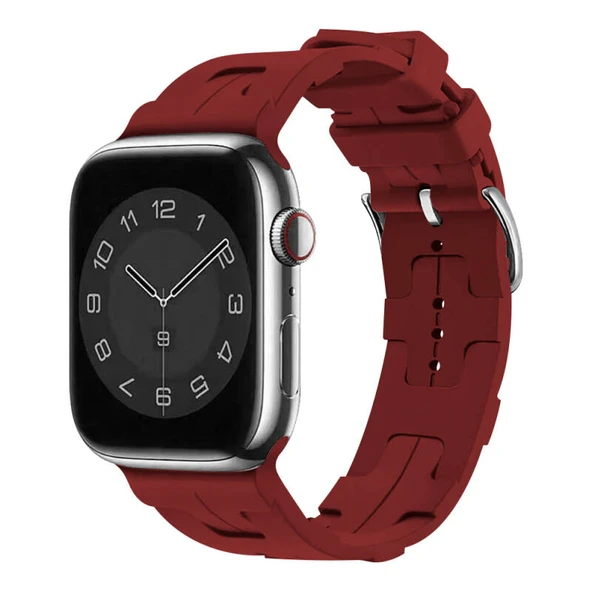 TechnoGuru  Apple Watch 38mm Kordon Silikon Yapılı Metal Tokalı KRD92  Kırmızı