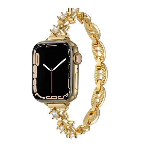 TechnoGuru  Apple Watch 7 45mm Kordon Bayanlara Özgü Şık Metal KRD104  Gold