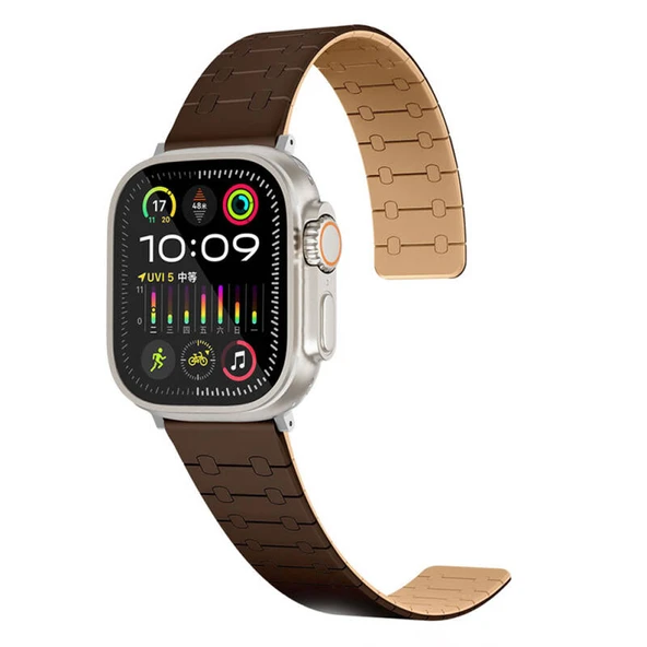 TechnoGuru  Apple Watch 44mm KRD111 Çizgili Desenli Silikon Kordon  Kahverengi