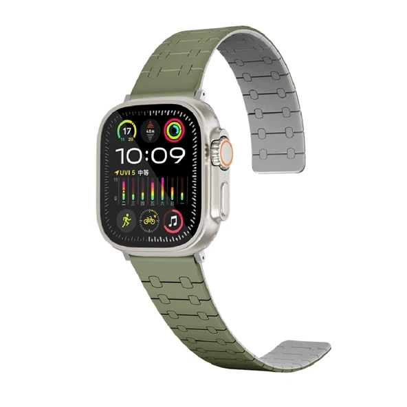 TechnoGuru  Apple Watch 10 42mm KRD111 Çizgili Desenli Silikon Kordon  Yeşil