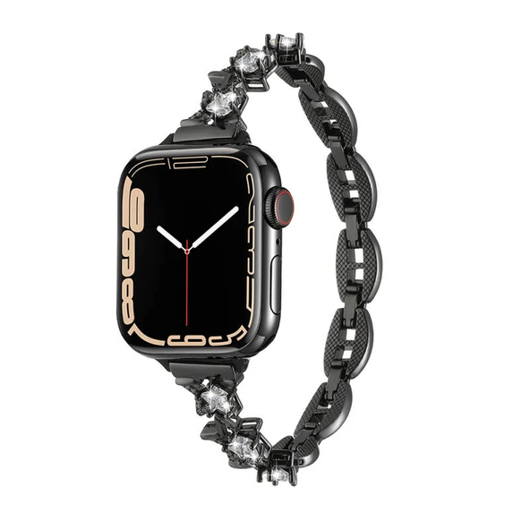 TechnoGuru  Apple Watch 42mm Kordon Bayanlara Özgü Şık Metal KRD104  Siyah