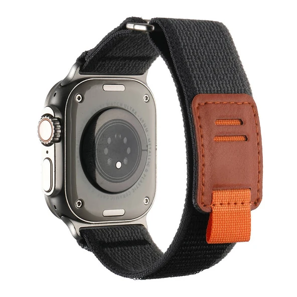 TechnoGuru  Apple Watch Ultra 49mm Hasır Kordon KRD106 Strap Kayış  Siyah Gri