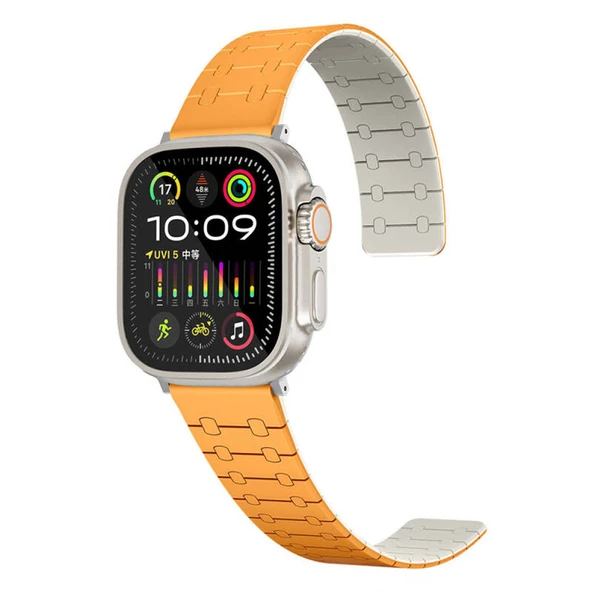 TechnoGuru  Apple Watch 42mm KRD111 Çizgili Desenli Silikon Kordon  Turuncu