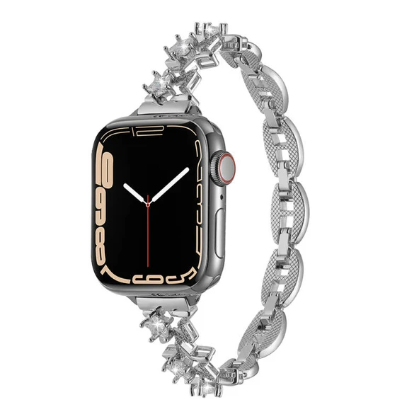 TechnoGuru  Apple Watch 7 41mm Kordon Bayanlara Özgü Şık Metal KRD104  Gümüş