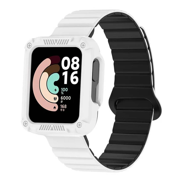 TechnoGuru  Redmi Watch 1 Silikon Kordon KRD105 Strap Kayış   Beyaz Siyah