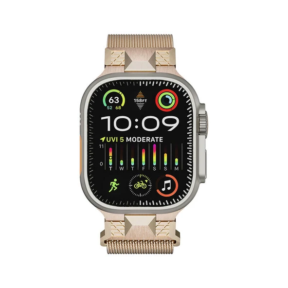 TechnoGuru  Apple Watch Ultra 49mm KRD107 Metal Hasır Kordon  Yıldız Işığı