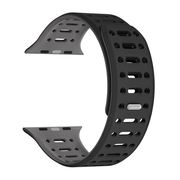 TechnoGuru  Apple Watch Ultra 49mm Kordon Çift Renki Şık Strap Silikon KRD124  Siyah Gri