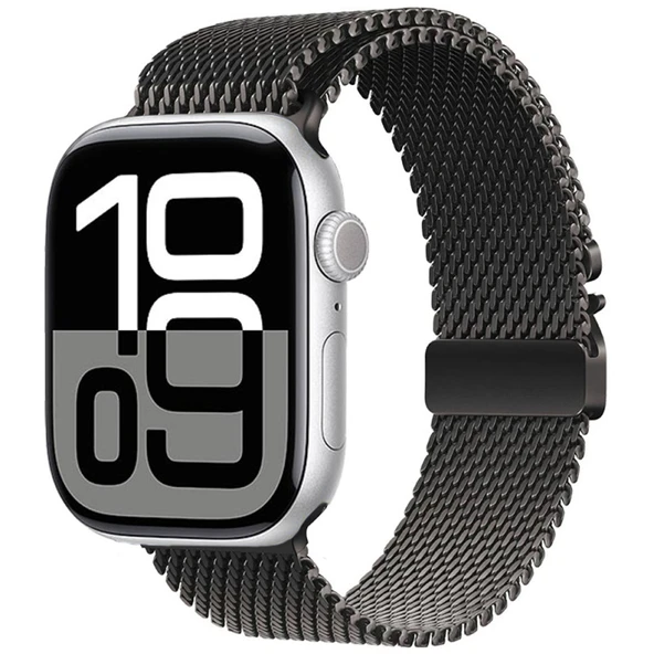 TechnoGuru  Apple Watch 10 46mm Kordon Şık Metal Hasır KRD121  Siyah