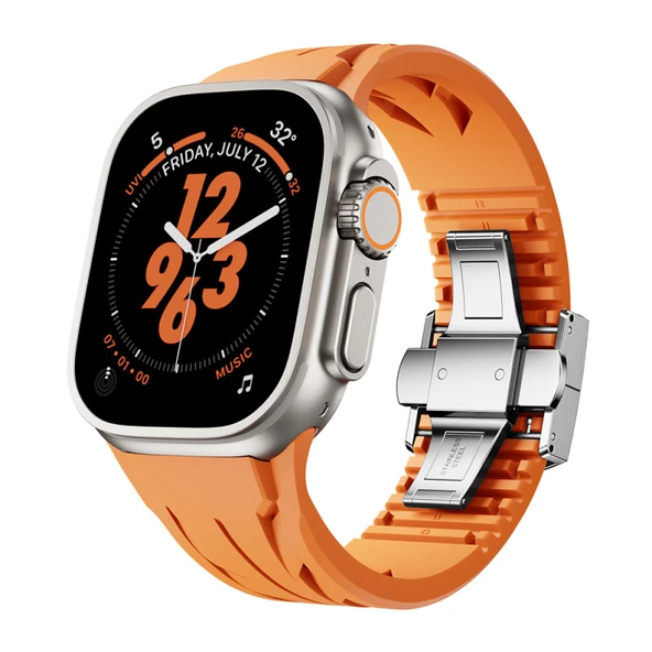 TechnoGuru  Apple Watch Ultra 49mm Kordon Metal Tokalı Kesilebilir Silikon KRD127  Turuncu