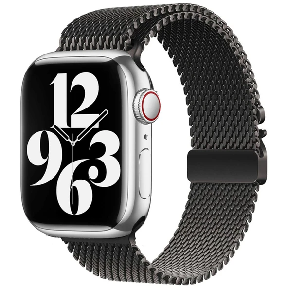 TechnoGuru  Apple Watch 42mm Kordon Şık Metal Hasır KRD121  Siyah