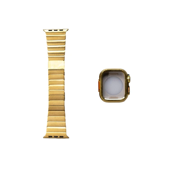 TechnoGuru  Apple Watch Ultra 49mm Kordon Kasa Korumalı Metal KRD-126  Gold