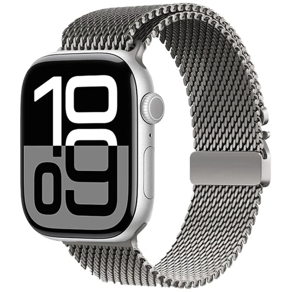 TechnoGuru  Apple Watch 10 46mm Kordon Şık Metal Hasır KRD121  Gri