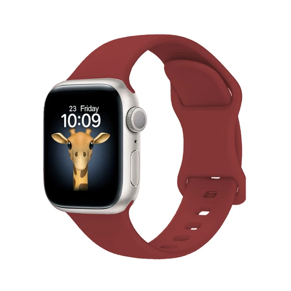 TechnoGuru  Apple Watch 44mm Soft Yapılı Esnek Ayarlanabilir Şık Silikon Kordon KRD131  Koyu Kırmızı
