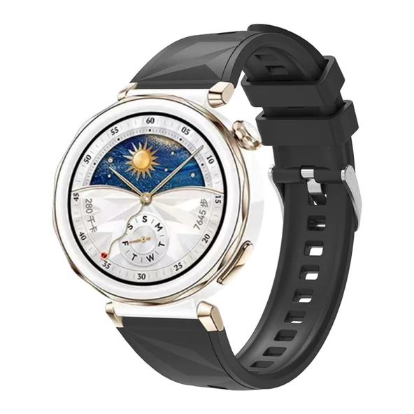 TechnoGuru  Huawei Watch GT5 Pro 42mm Kordon Hafif Esnek Silikon Strap Kayış KRD129  Siyah