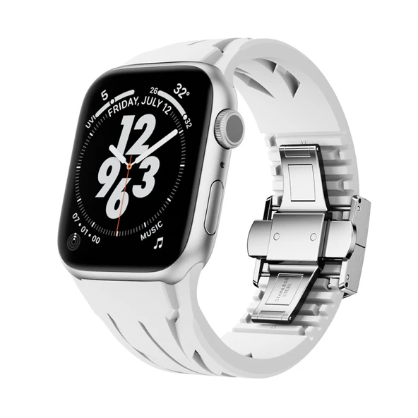 TechnoGuru  Apple Watch 7 45mm Kordon Metal Tokalı Kesilebilir Silikon KRD127  Beyaz