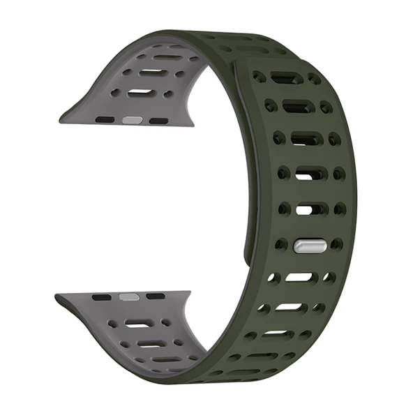 TechnoGuru  Apple Watch 38mm Kordon Çift Renki Şık Strap Silikon KRD124  Koyu Yeşil Gri