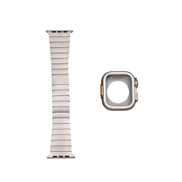 TechnoGuru  Apple Watch 44mm Kordon Kasa Korumalı Metal KRD-126  Yıldız Işığı