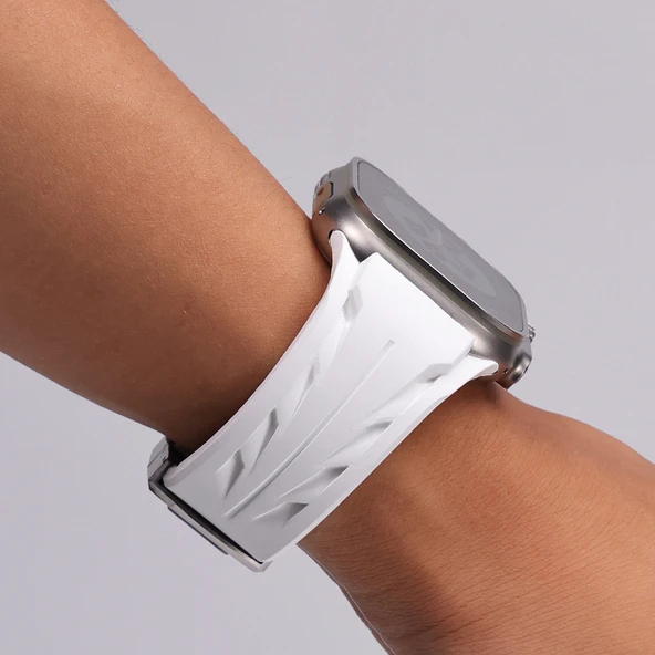 TechnoGuru  Apple Watch 7 45mm Kordon Metal Tokalı Kesilebilir Silikon KRD127  Turuncu - 3