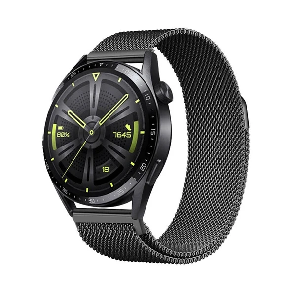 TechnoGuru  Huawei Watch GT3 46mm Band12 20mm Metal Hasır Kordon  Siyah