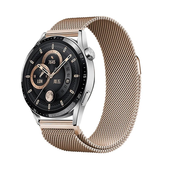 TechnoGuru  Huawei Watch GT3 46mm Band12 20mm Metal Hasır Kordon  Rose