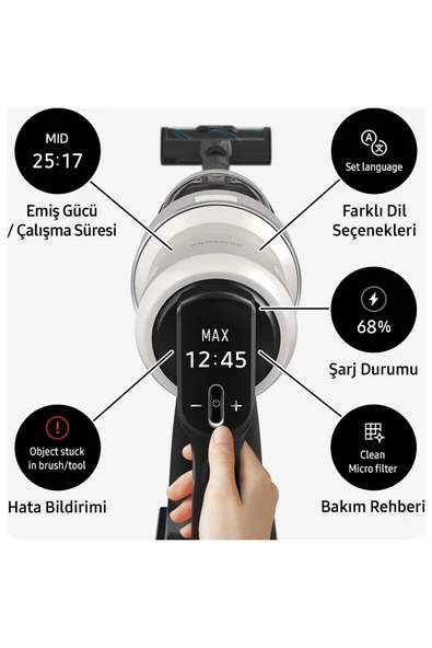 SAMSUNG VS25C9754QG/TR Bespoke Şarjlı Dikey Süpürge, 250W Emiş Gücü, Dijital Invertör Motor - 6