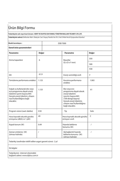 DİJİTSU DSB7000 Tezgah Üstü Bulaşık Makinesi Beyaz - 3