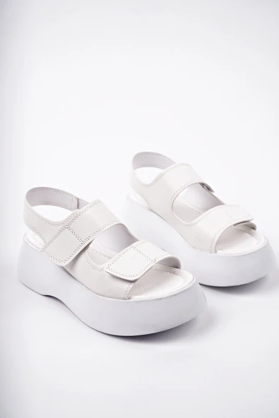 Muggo NANSHE Kalın Taban Çift Bantlı Cırtlı Günlük Kadın Sandalet - 9