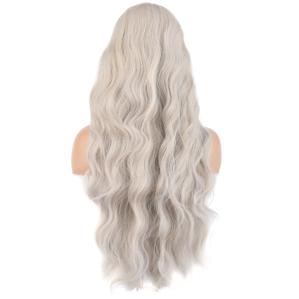Uzun Su Dalgası Fiber Sentetik Peruk - Küllü Beyaz - Resim 4