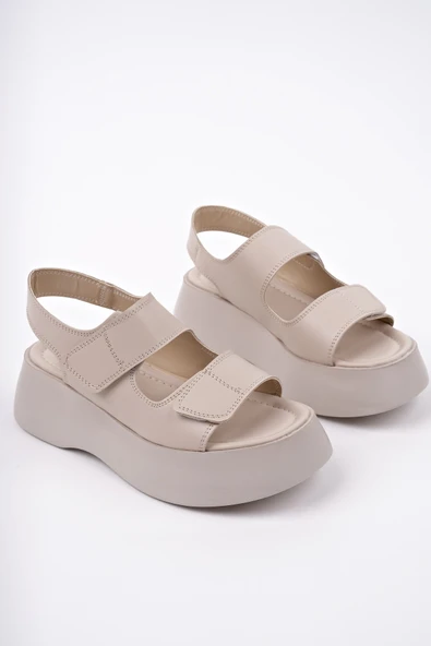 Muggo NANSHE Kalın Taban Çift Bantlı Cırtlı Günlük Kadın Sandalet - 14