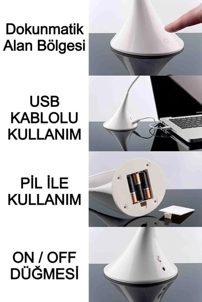 Dokunmatik Masa Lambası - Akrobatik Kitap Okuma & Ders Çalışma Lambası, Pilli ve Kablolu Kullanım - 2
