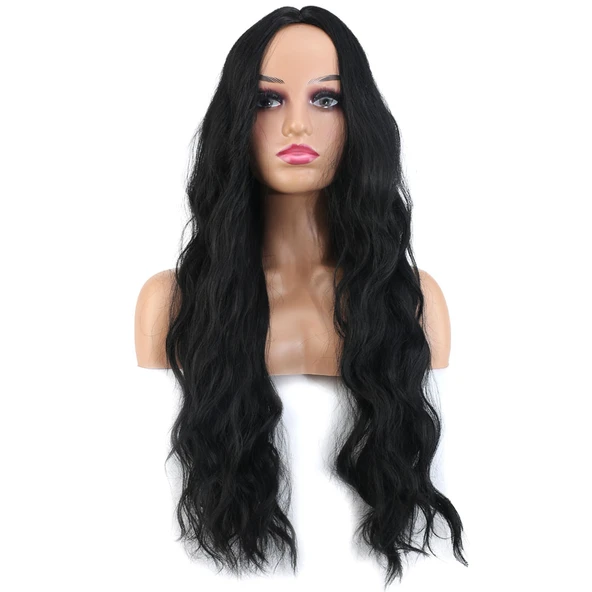 Uzun Su Dalgası Fiber Sentetik Peruk - Siyah - Resim 4