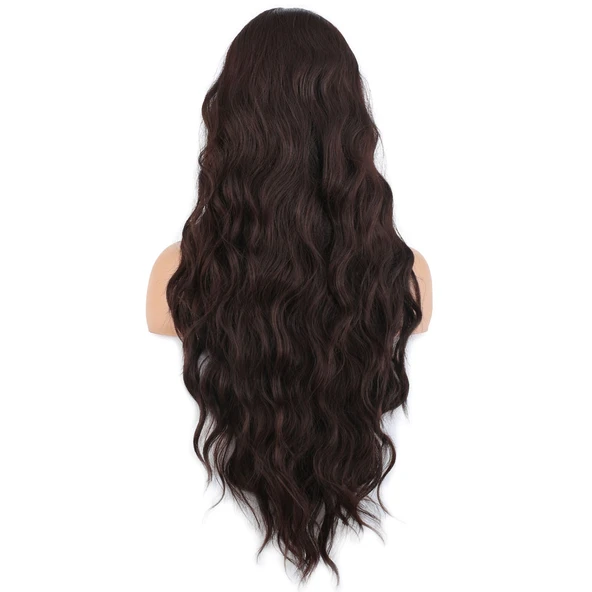 Uzun Su Dalgası Fiber Sentetik Peruk - Kızıl Kahve - Resim 2