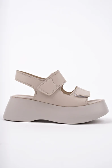 Muggo NANSHE Kalın Taban Çift Bantlı Cırtlı Günlük Kadın Sandalet - 15