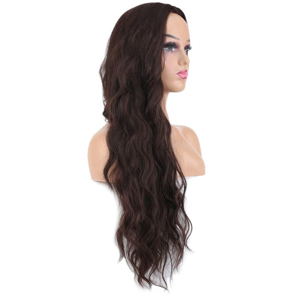 Uzun Su Dalgası Fiber Sentetik Peruk - Kızıl Kahve - Resim 4