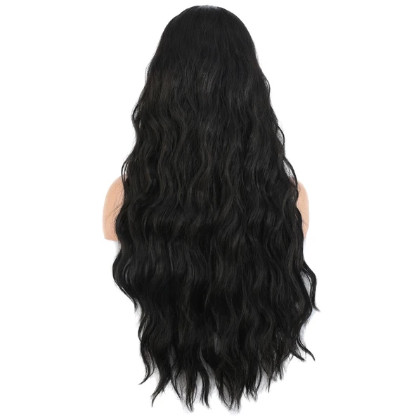 Uzun Su Dalgası Fiber Sentetik Peruk - Koyu Kahve - Resim 4