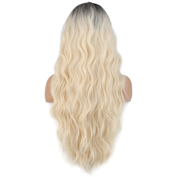 Uzun Su Dalgası Fiber Sentetik Peruk - Kahve / Platin Ombre ürün görseli