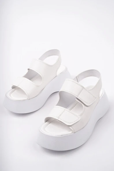 Muggo NANSHE Kalın Taban Çift Bantlı Cırtlı Günlük Kadın Sandalet - 8