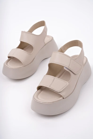 Muggo NANSHE Kalın Taban Çift Bantlı Cırtlı Günlük Kadın Sandalet