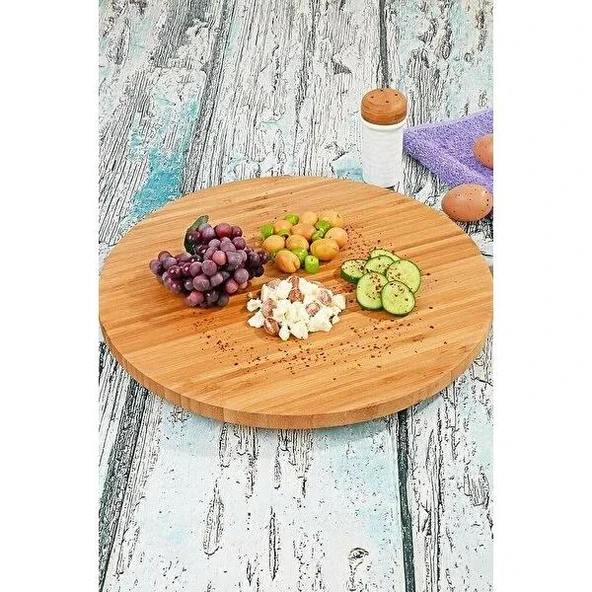 Ahşap Sunumluk Çerezlik Yuvarlak Şekli Servis Tabağı Tepsisi Kahvaltılık Dönerli - 2