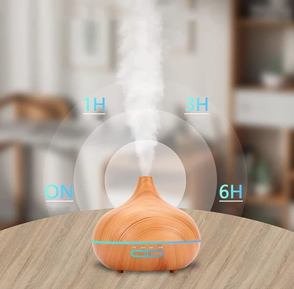 500ML Kumandalı Ahşap Tasarımlı Aromaterapi Hava Nemlendirici – RGB 7 Renk LED, Sessiz Ultrasonik Buhar ve Ferahlatıcı Nemlendirme! - 2