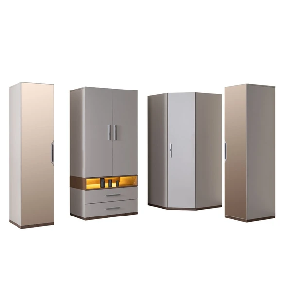 Genç Odası - 5 Kapaklı Aynalı Dolap, Karyola, Komodin, Çalışma Masası, Kitaplık - 3