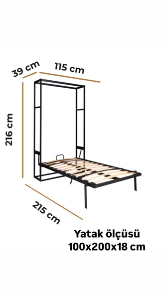 MODAMOB Akıllı Mobilya Metal Kasa Dikey Açılır Tek Kişilik Duvar Yatağı - 6