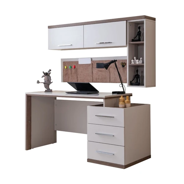 Milano Genç Odası - 3 Kapaklı Aynalı Dolap, Karyola, Komodin, Çalışma Masası, Kitaplık - 2